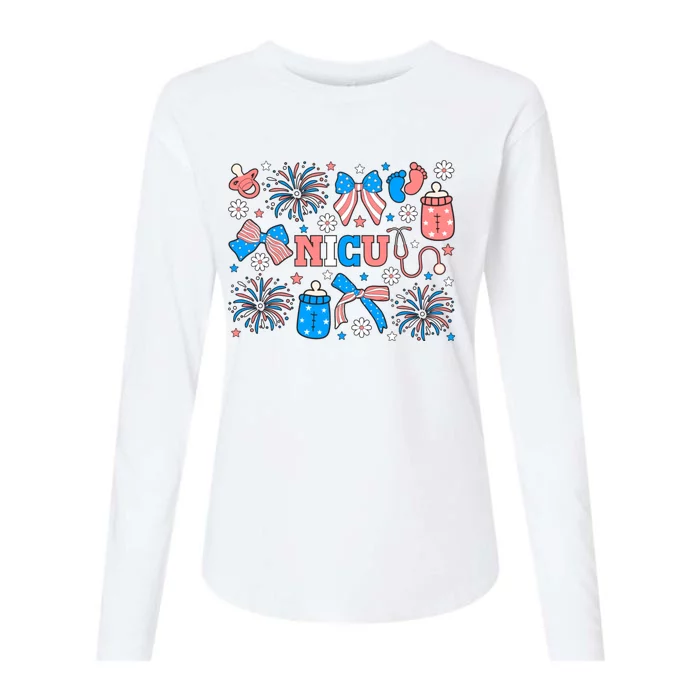 4th Of July Nicu Nurse Doodles Womens Cotton Relaxed Long Sleeve T-Shirt