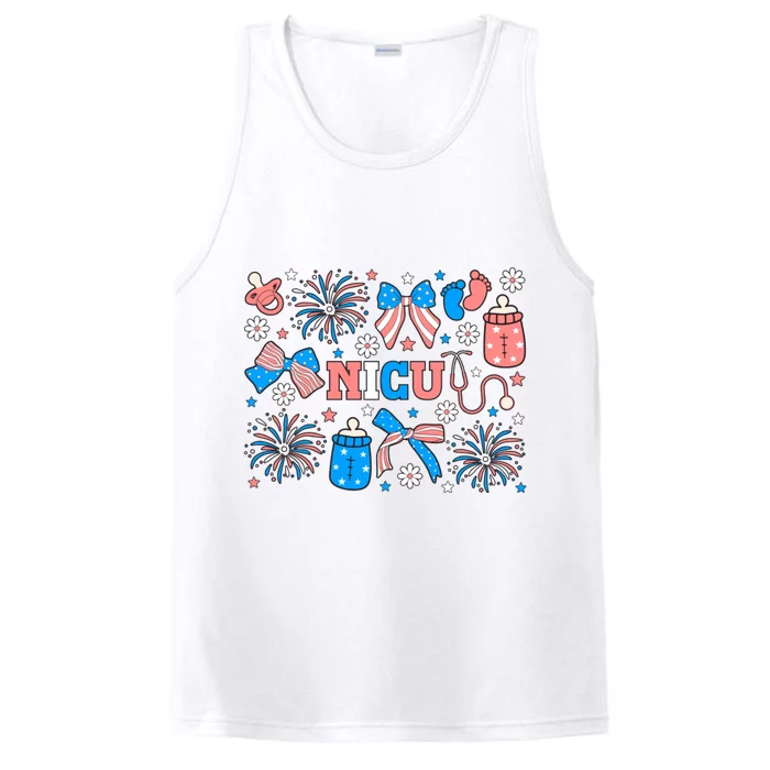 4th Of July Nicu Nurse Doodles Performance Tank