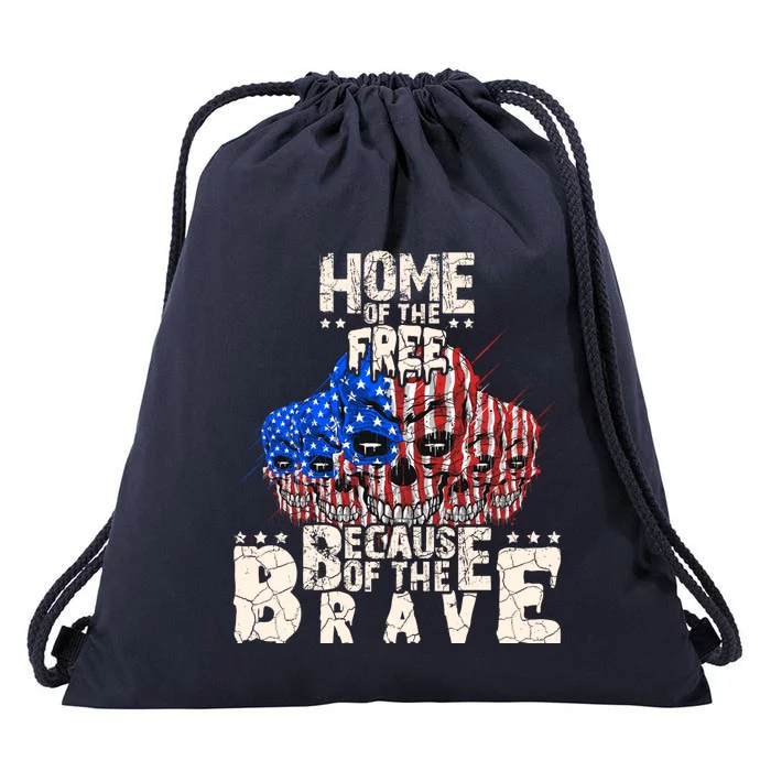 4th Of July Us Skull Home Of The Free Because Of The Brave Gift Drawstring Bag