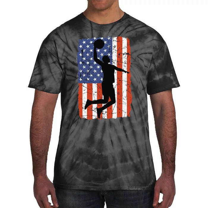 4th Of July Basketball Retro Vintage Sport American Flag USA Tie-Dye T-Shirt