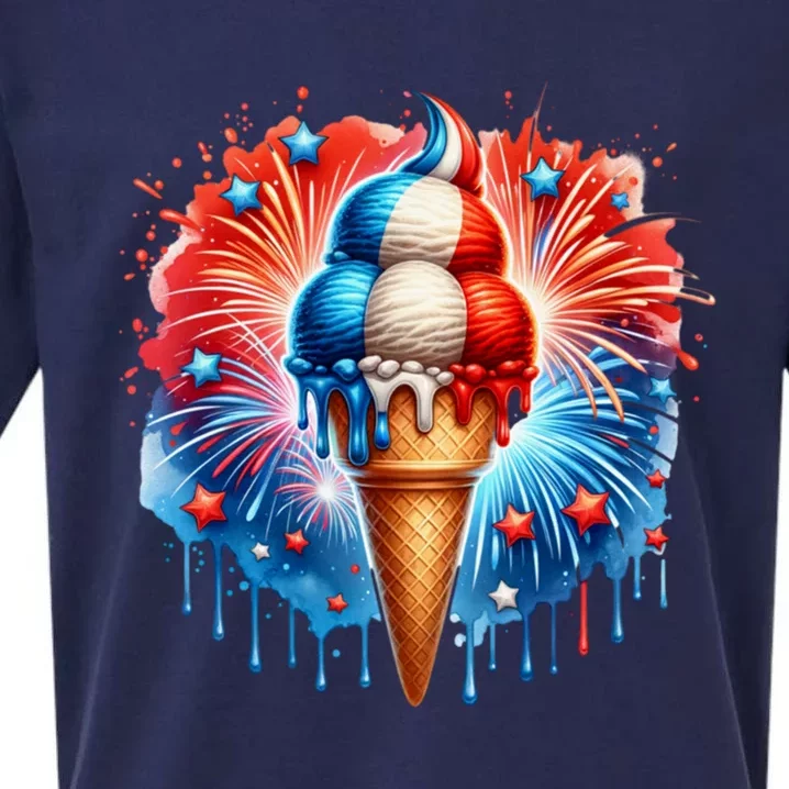 4th Of July Ice Creams Funny Patriotic American Flag America Meaningful Gift Sueded Cloud Jersey T-Shirt