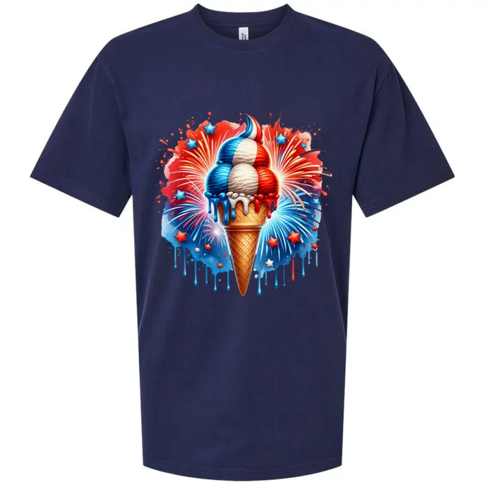 4th Of July Ice Creams Funny Patriotic American Flag America Meaningful Gift Sueded Cloud Jersey T-Shirt