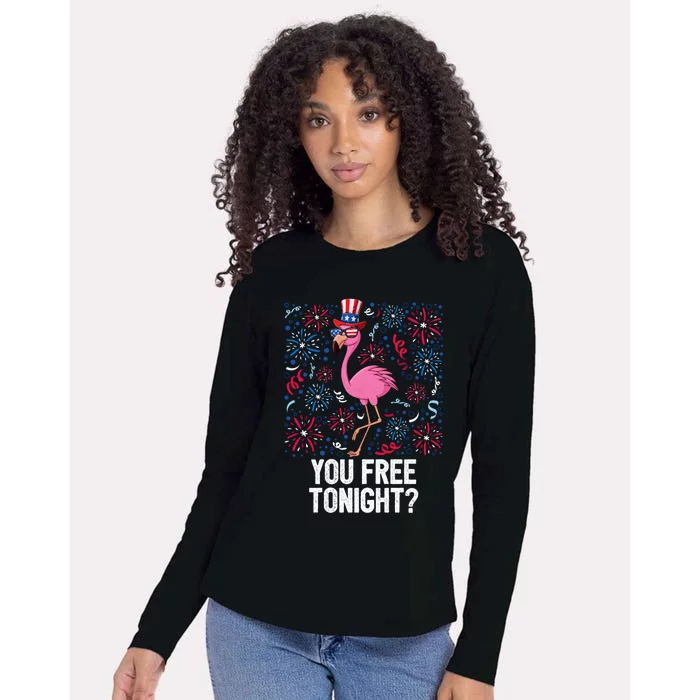 4th Of July You Free Tonight Flamingo American Flag Usa Cute Gift Womens Cotton Relaxed Long Sleeve T-Shirt