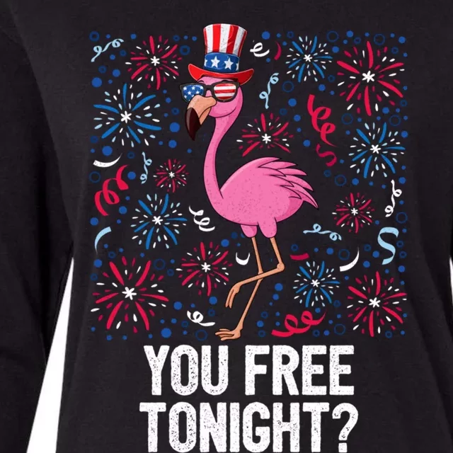 4th Of July You Free Tonight Flamingo American Flag Usa Cute Gift Womens Cotton Relaxed Long Sleeve T-Shirt