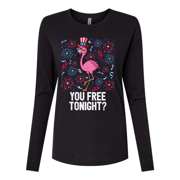 4th Of July You Free Tonight Flamingo American Flag Usa Cute Gift Womens Cotton Relaxed Long Sleeve T-Shirt