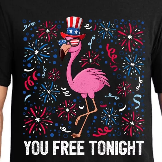 4th Of July You Free Tonight Flamingo Bird Usa Flag Freedom Cute Gift Pajama Set