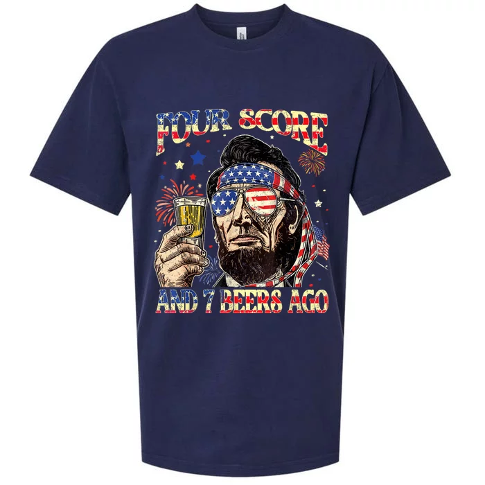 4th Of July Drinking Beer Patriot Four Score And 7 Beers Ago Sueded Cloud Jersey T-Shirt