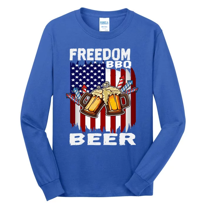 4th Of July Bbq Beer Freedom Day Ing Us Flag Patriotic Gift Tall Long Sleeve T-Shirt