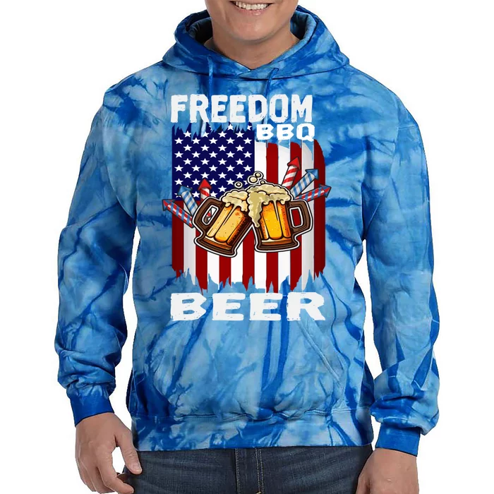 4th Of July Bbq Beer Freedom Day Ing Us Flag Patriotic Gift Tie Dye Hoodie