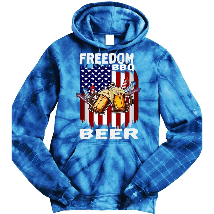 4th Of July Bbq Beer Freedom Day Ing Us Flag Patriotic Gift Tie Dye Hoodie