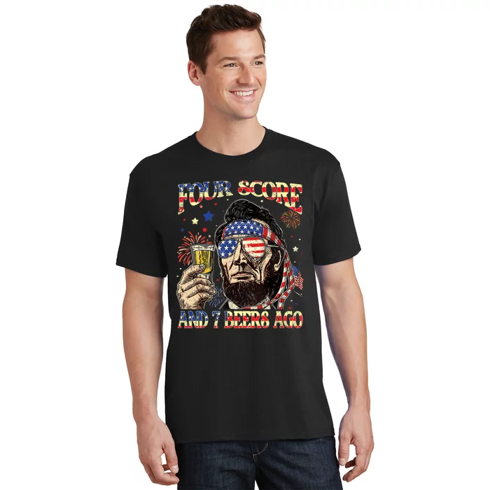 4th Of July Drinking Beer Patriot Four Score And 7 Beers Ago T-Shirt