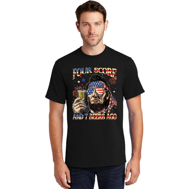 4th Of July Drinking Beer Patriot Four Score And 7 Beers Ago Tall T-Shirt