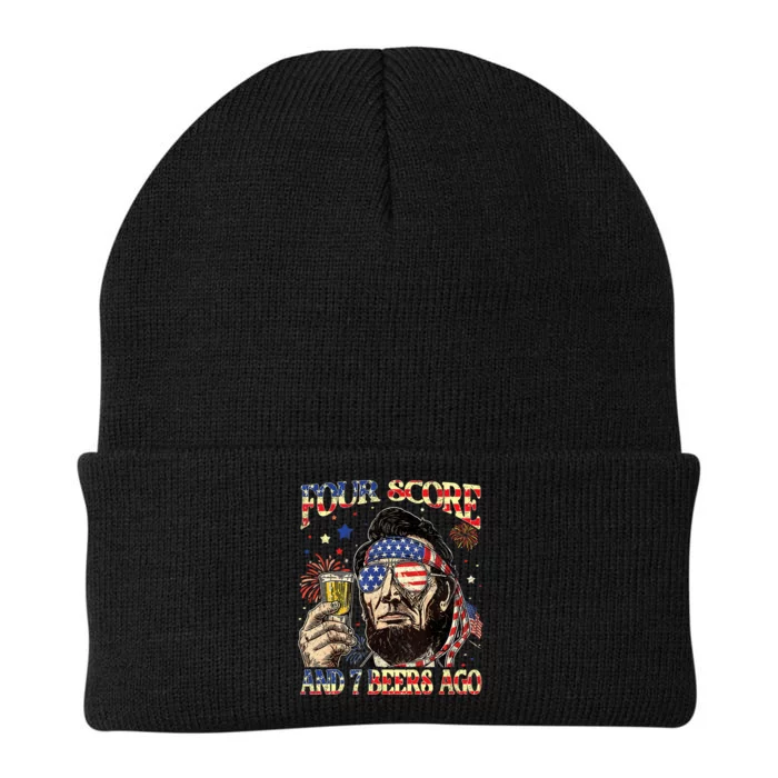 4th Of July Drinking Beer Patriot Four Score And 7 Beers Ago Knit Cap Winter Beanie