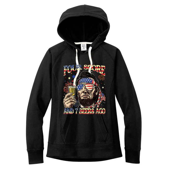 4th Of July Drinking Beer Patriot Four Score And 7 Beers Ago Women's Fleece Hoodie