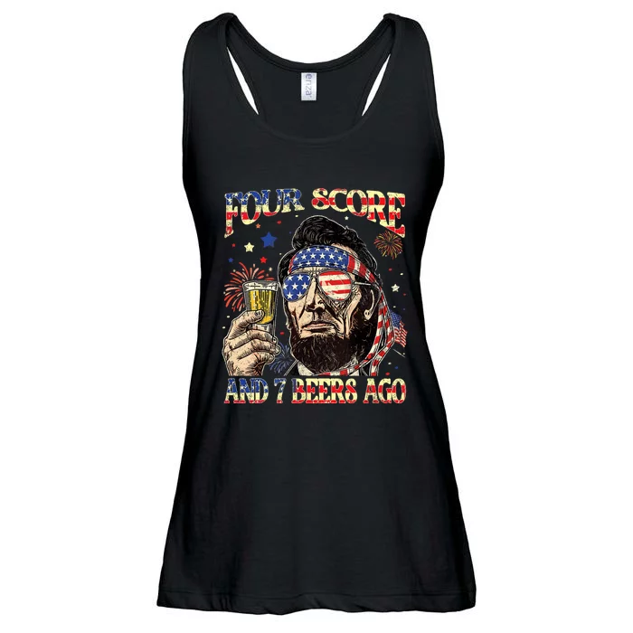 4th Of July Drinking Beer Patriot Four Score And 7 Beers Ago Ladies Essential Flowy Tank