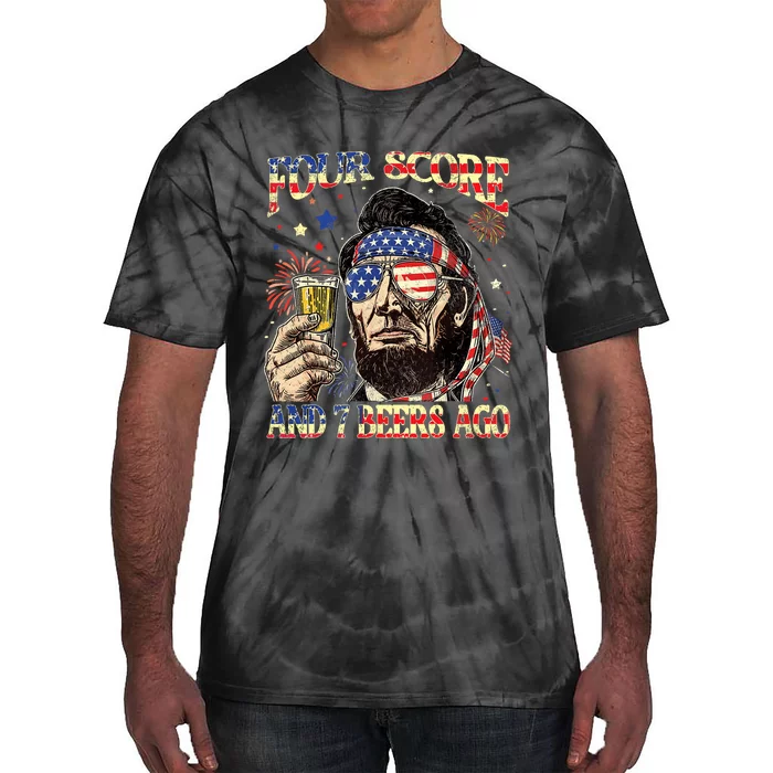 4th Of July Drinking Beer Patriot Four Score And 7 Beers Ago Tie-Dye T-Shirt