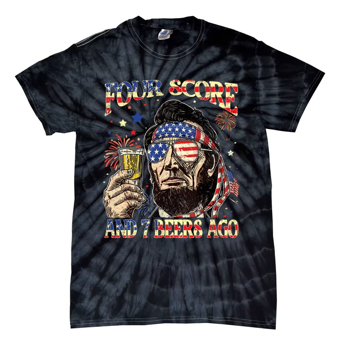 4th Of July Drinking Beer Patriot Four Score And 7 Beers Ago Tie-Dye T-Shirt