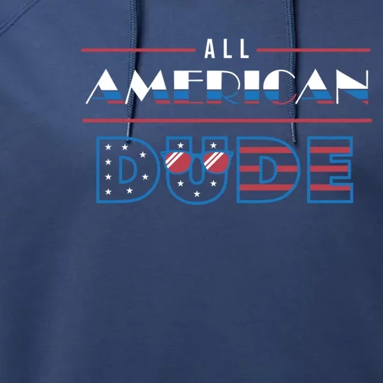 4th Of July All American Dude Graphic Usa Flag Stars Cool Gift Performance Fleece Hoodie