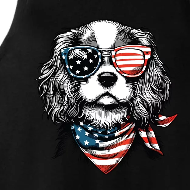 4th Of July With Cavalier King Charles Spaniel Dog Ladies Tri-Blend Wicking Tank