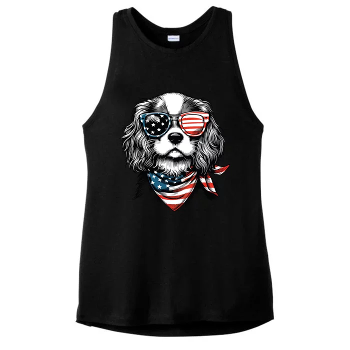 4th Of July With Cavalier King Charles Spaniel Dog Ladies Tri-Blend Wicking Tank