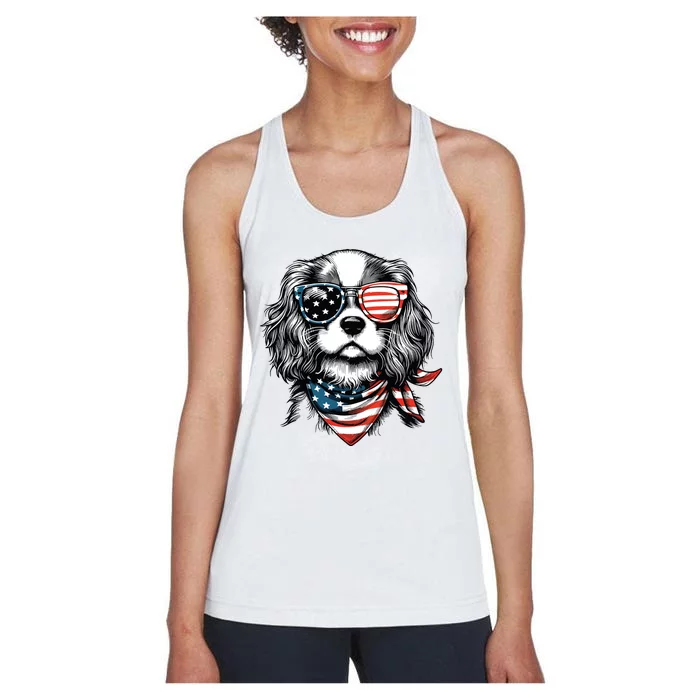 4th Of July With Cavalier King Charles Spaniel Dog Women's Racerback Tank