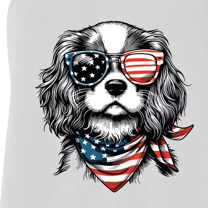 4th Of July With Cavalier King Charles Spaniel Dog Women's Racerback Tank