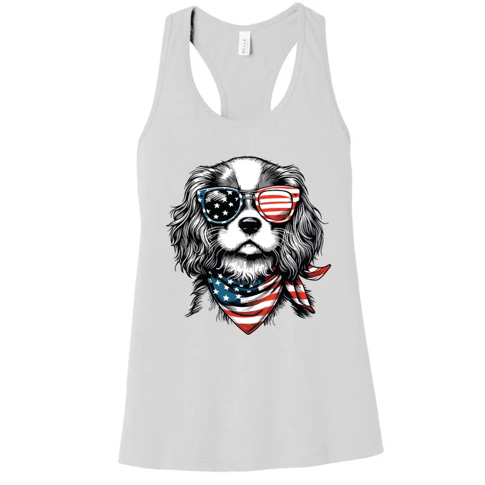 4th Of July With Cavalier King Charles Spaniel Dog Women's Racerback Tank