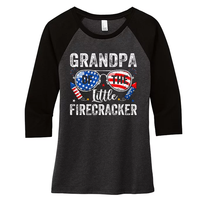 4th Of July Birthday Grandpa Of The Little Firecracker Women's Tri-Blend 3/4-Sleeve Raglan Shirt