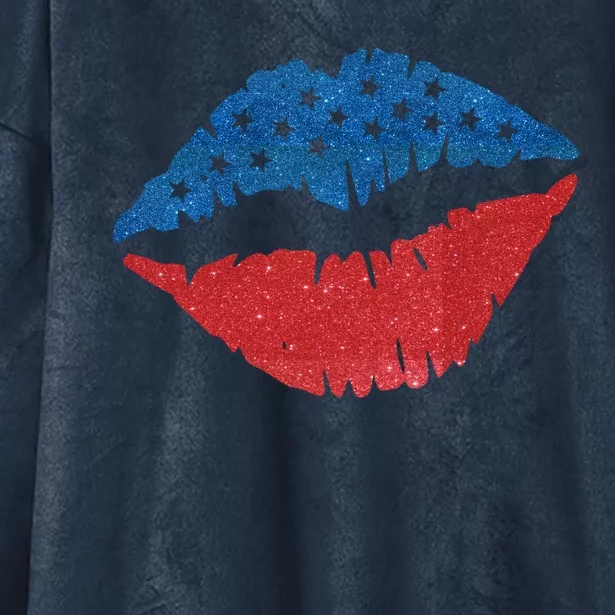 4th Of July Lips Holiday Hooded Wearable Blanket