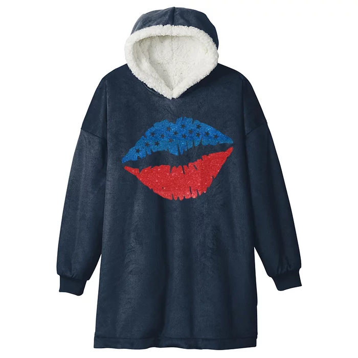 4th Of July Lips Holiday Hooded Wearable Blanket