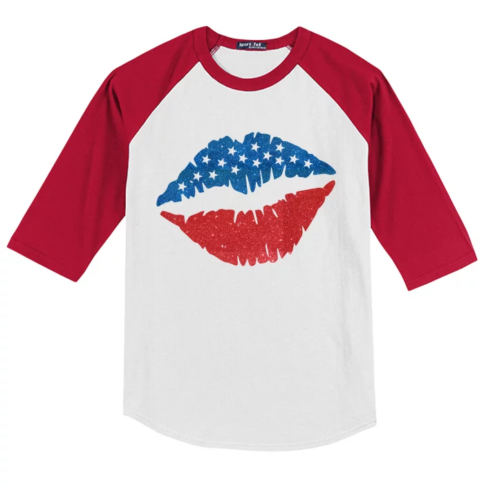 4th Of July Lips Holiday Kids Colorblock Raglan Jersey