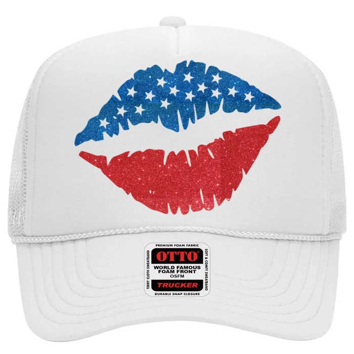 4th Of July Lips Holiday High Crown Mesh Trucker Hat