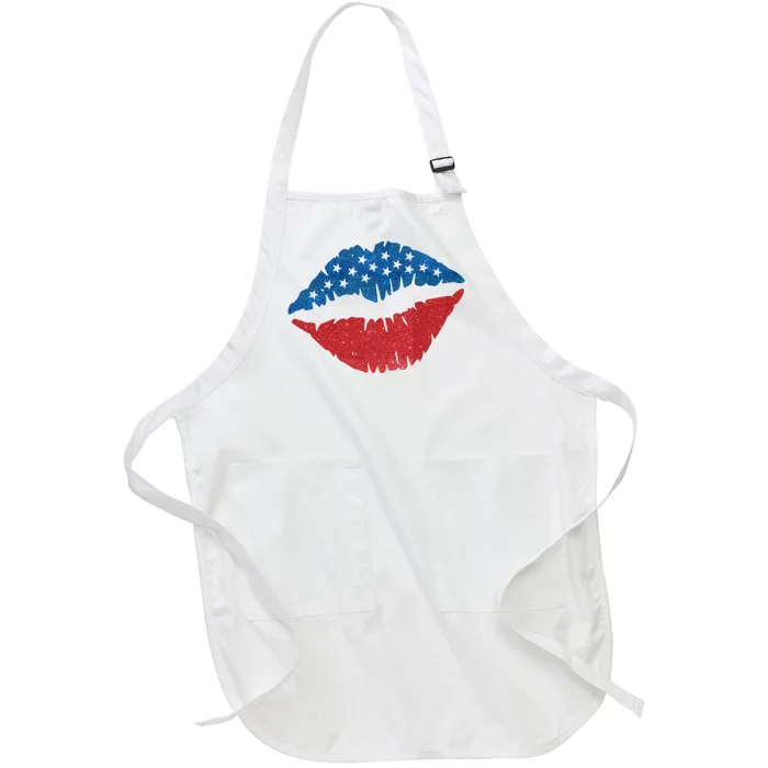 4th Of July Lips Holiday Full-Length Apron With Pocket