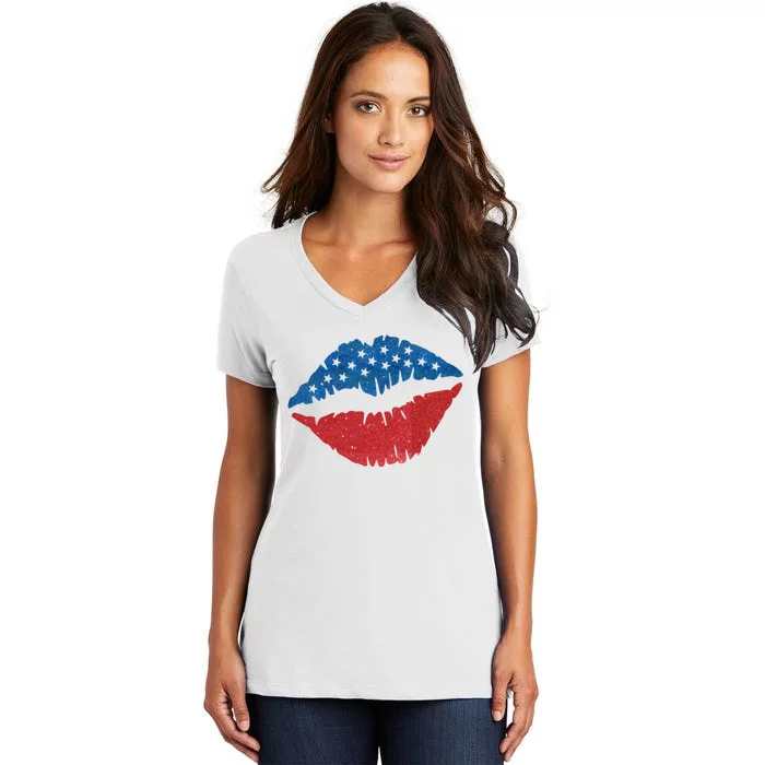 4th Of July Lips Holiday Women's V-Neck T-Shirt