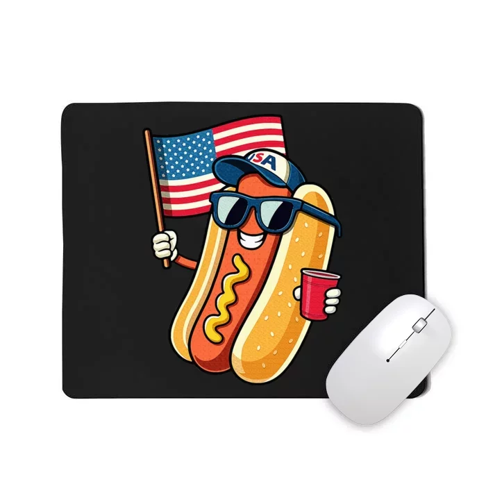 4th Of July Hotdog Funny Fourth Of July Patriotic Usa Flag Mousepad