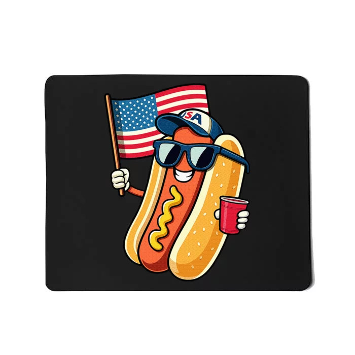 4th Of July Hotdog Funny Fourth Of July Patriotic Usa Flag Mousepad