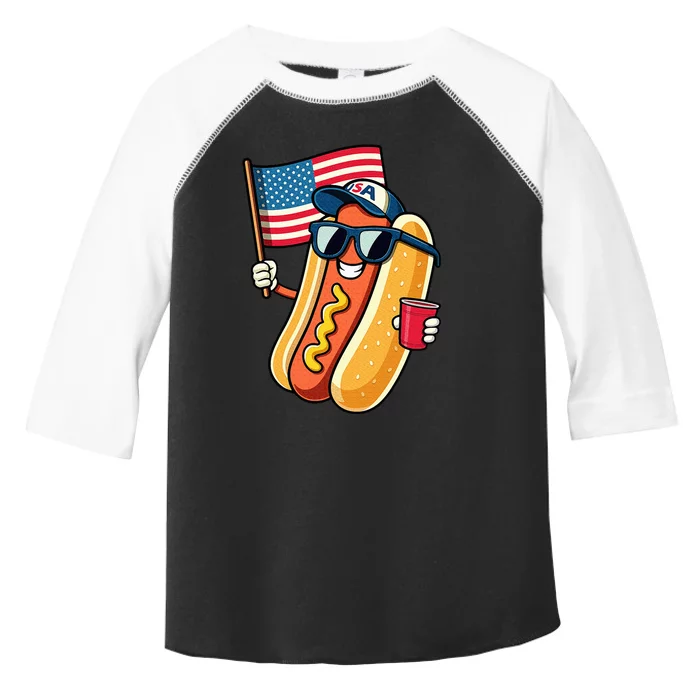 4th Of July Hotdog Funny Fourth Of July Patriotic Usa Flag Toddler Fine Jersey T-Shirt