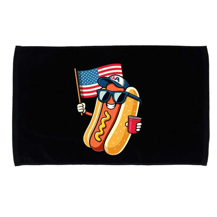 4th Of July Hotdog Funny Fourth Of July Patriotic Usa Flag Microfiber Hand Towel