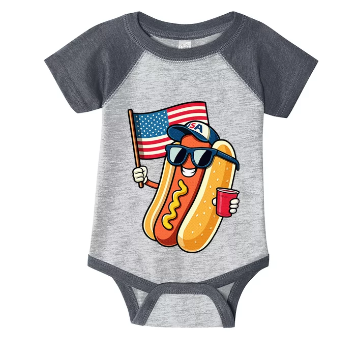 4th Of July Hotdog Funny Fourth Of July Patriotic Usa Flag Infant Baby Jersey Bodysuit