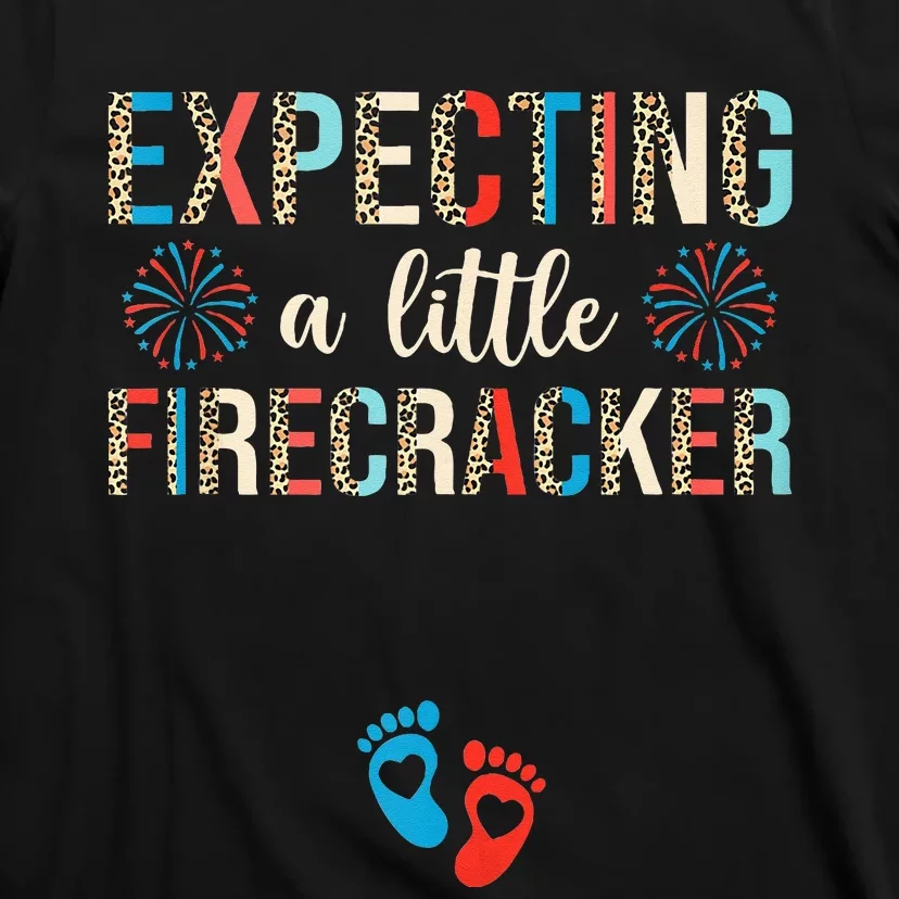 4th of July Pregnancy Expecting A Little Firecracker Leopard T-Shirt