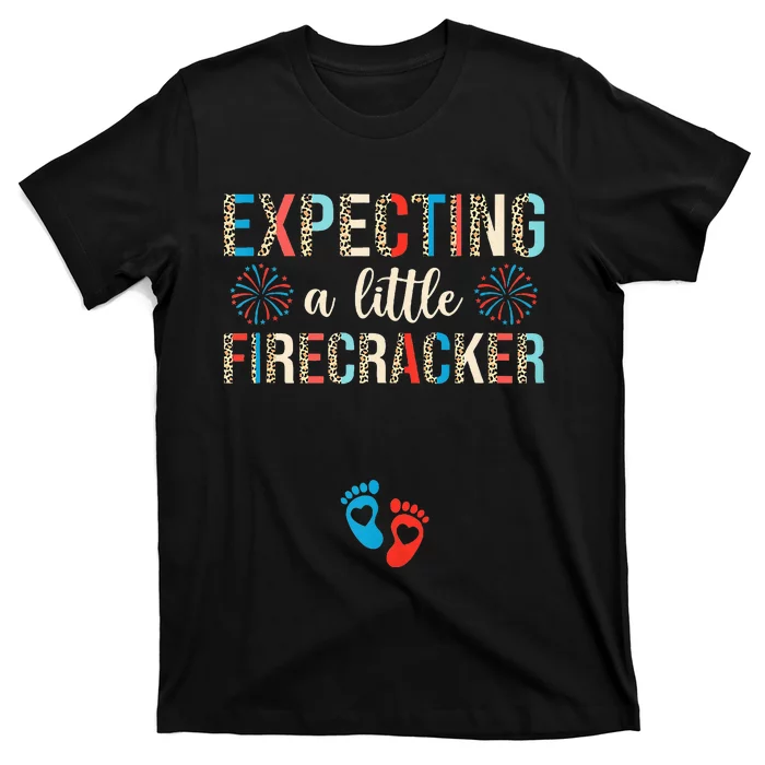 4th of July Pregnancy Expecting A Little Firecracker Leopard T-Shirt