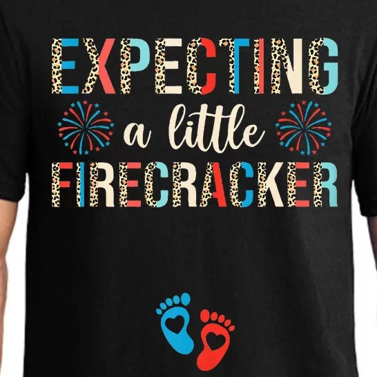 4th of July Pregnancy Expecting A Little Firecracker Leopard Pajama Set