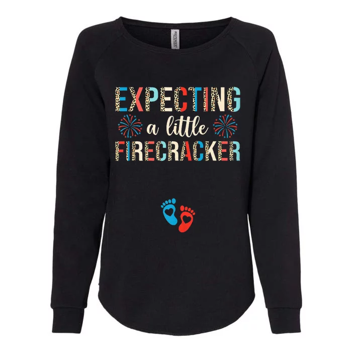 4th of July Pregnancy Expecting A Little Firecracker Leopard Womens California Wash Sweatshirt