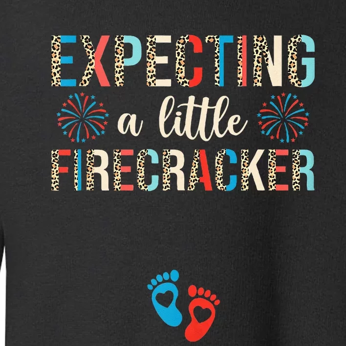 4th of July Pregnancy Expecting A Little Firecracker Leopard Toddler Sweatshirt