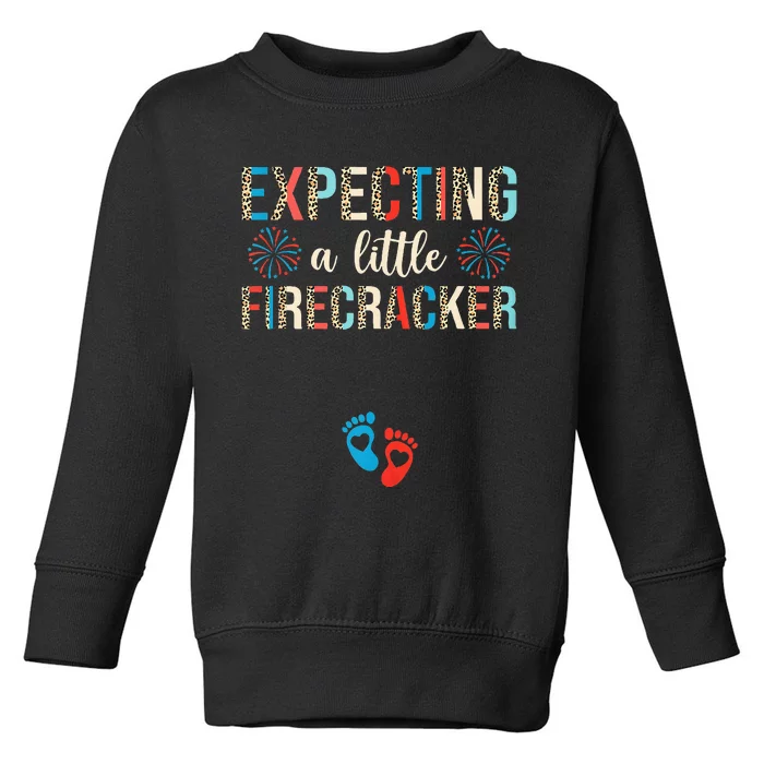 4th of July Pregnancy Expecting A Little Firecracker Leopard Toddler Sweatshirt