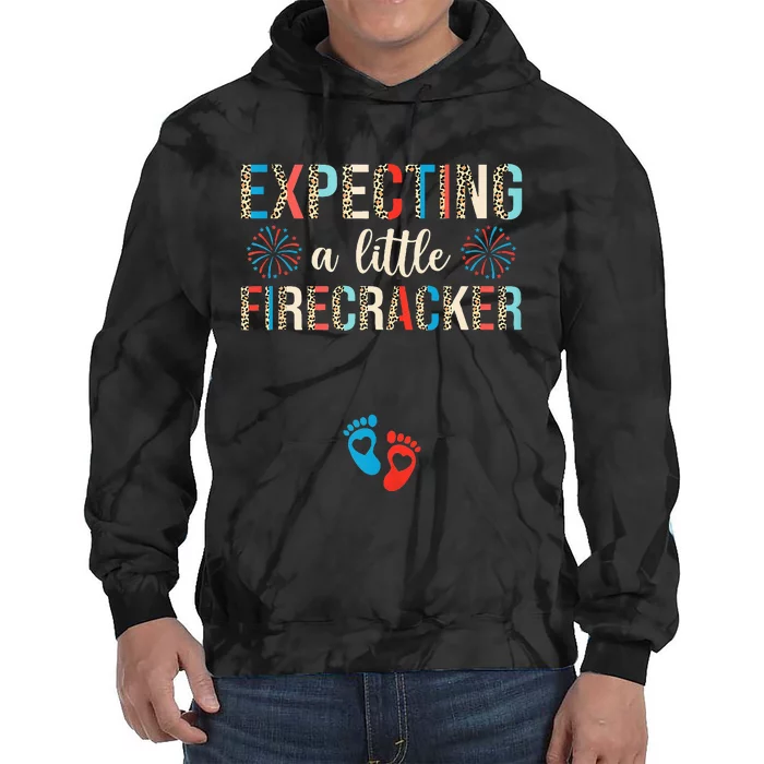 4th of July Pregnancy Expecting A Little Firecracker Leopard Tie Dye Hoodie