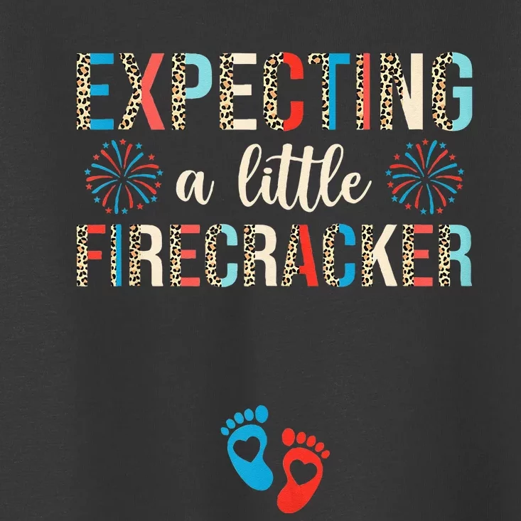 4th of July Pregnancy Expecting A Little Firecracker Leopard Toddler T-Shirt