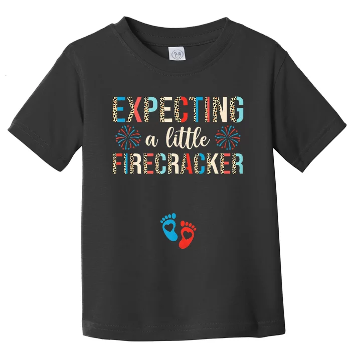 4th of July Pregnancy Expecting A Little Firecracker Leopard Toddler T-Shirt