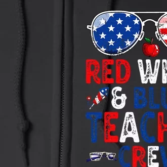 4th Of July Red White & Blue Teacher Crew American Flag Full Zip Hoodie