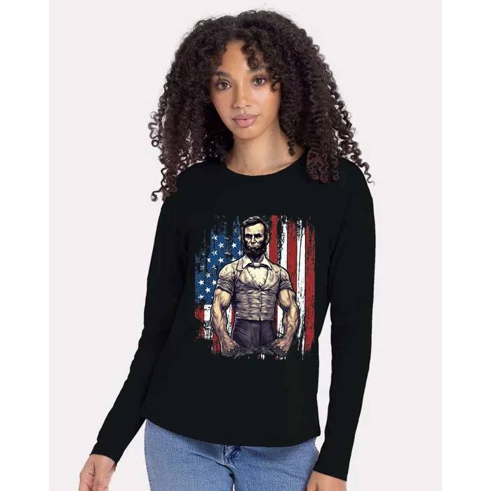 4th of July Patriotic Funny Abraham Lincoln Graphic July 4th Womens Cotton Relaxed Long Sleeve T-Shirt